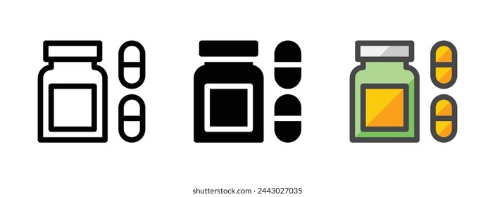 Multipurpose vitamin vector icon in outline, glyph, filled outline style. Three icon style variants in one pack.