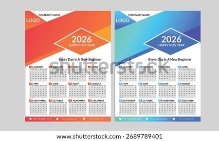 Multipurpose wall calendar 2026 template.the week start on thu day. vector and clean design.