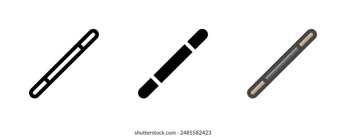 Multipurpose wand vector icon in outline, glyph, and filled outline style on white background.