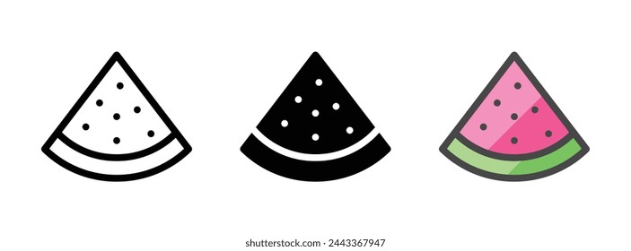 Multipurpose watermelon vector icon in outline, glyph, filled outline style. Three icon style variants in one pack.