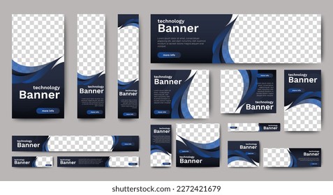 Multipurpose web banner templates. Set Web banners with standard size and place for photos. business ads layout with blue background. vector	
