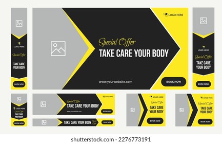 Multipurpose web set banner template design for social media posts, body fitness web standard sizes banner templates, vector eps 10 file format