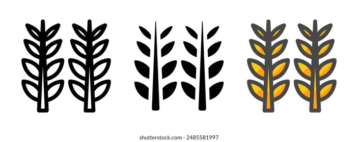 Multipurpose wheat vector icon in outline, glyph, filled outline style. Three icon style variants in one pack.