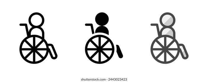 Multipurpose wheelchair vector icon in outline, glyph, filled outline style. Three icon style variants in one pack.