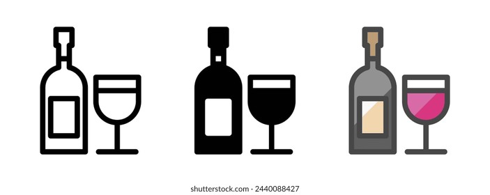 Multipurpose wine bottle vector icon in outline, glyph, filled outline style. Three icon style variants in one pack.