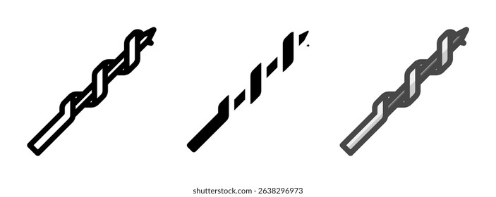 Multipurpose wood auger vector icon in outline, glyph, filled outline style. Three icon style variants in one pack.