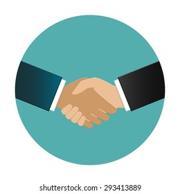 Multiracial business people shaking hands. Handshake icon in flat design.