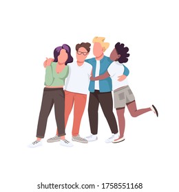 Multiracial community flat color vector faceless characters. Multi national group. People hug and stand together. Friendship isolated cartoon illustration for web graphic design and animation