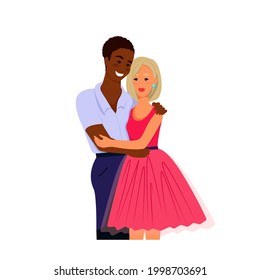 Multiracial couple in love, vector illustration in flat style. Multiethnic family.