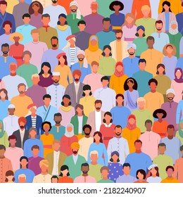 multiracial crowd pattern. concept of worldwide union male and female multicultural team. Vector seamless background