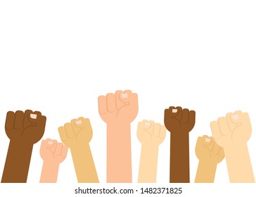 Multiracial fist hands up on white background - Vector illustration