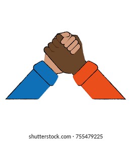 Multiracial hands holding symbol