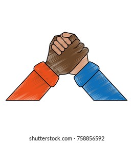 Multiracial hands holding symbol