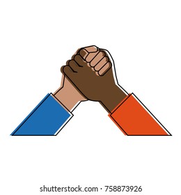 Multiracial hands holding symbol