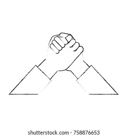 Multiracial hands holding symbol