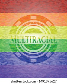 Multiracial on mosaic background with the colors of the LGBT flag