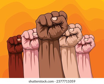 Multiracial raised fists illustration revolution