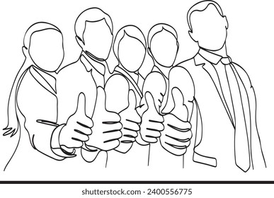Multiracial team of business people doing thumbs up gestures sketch, Sketch drawing of a group of business professionals showing thumbs up
