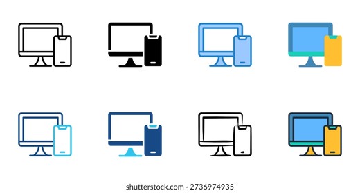 Multiscreen icons set multiple style collection. Editable stroke 
