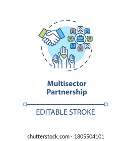 Multisector partnership concept icon. Partnership in business. Corporate stakeholders cooperation idea thin line illustration. Vector isolated outline RGB color drawing. Editable stroke