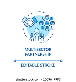 Multisector partnership turquoise concept icon. Partnership in business. Corporate stakeholders cooperation idea thin line illustration. Vector isolated outline RGB color drawing. Editable stroke
