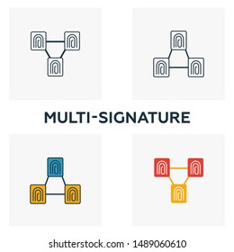 Multi-Signature icon set. Four elements in diferent styles from blockchain icons collection. Creative multi-signature icons filled, outline, colored and flat symbols.