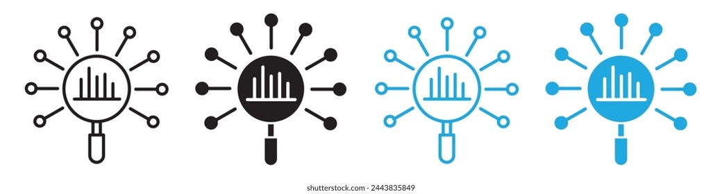 Iconos de la colección de datos de negocios y de la investigación de múltiples fuentes en el vector para la recopilación de información