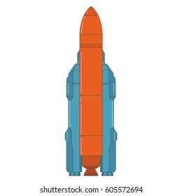 Multistage reusable space heavy missile for start of vehicles of delivery planet orbit the earth of the ships astronauts and scientific research communication satellites.In flat a line art a vector.