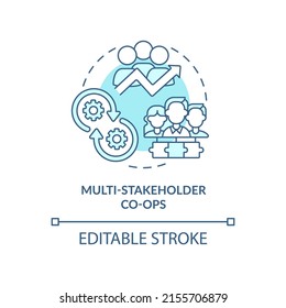 Multi-stakeholder co-ops turquoise concept icon. Multi-membership abstract idea thin line illustration. Different roles. Isolated outline drawing. Editable stroke. Arial, Myriad Pro-Bold fonts used