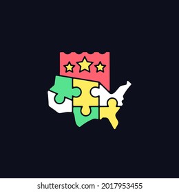 Multi-state lottery games RGB color icon for dark theme. Joining states together. Increase game membership. Isolated vector illustration on night mode background. Simple filled line drawing on black