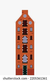 Multi-storey brown building flat design, color icon. Real estate . Apartment house. Vector silhouette illustration