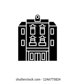 Multi-storey building black icon, vector sign on isolated background. Multi-storey building concept symbol, illustration 