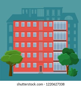 Multi-storey building flat. Apartment house. Vector silhouette illustration
