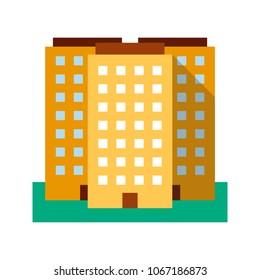 Multi-storey building flat design long shadow color icon. Real estate market. Apartment house. Vector silhouette illustration