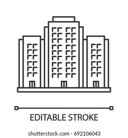 Multi-storey building linear icon. Apartment house. Thin line illustration. Tower block. Contour symbol. Vector isolated outline drawing. Editable stroke