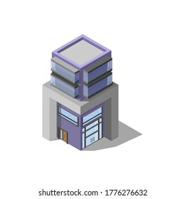 Multi-storey building with a modern-style facade, isometry. Megalopolis. Architecture.