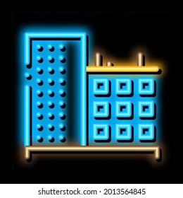 Multi-Storey Building neon light sign vector. Glowing bright icon Multi-Storey Building sign. transparent symbol illustration