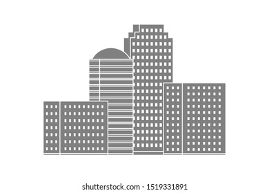 Multi-storey building silhouettes on white background. Business center. Vector.