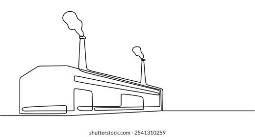 Multi-Storey Factory. Continuous One Line Drawing Representing Complexity in Modern Industrial Production.