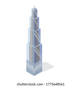 Multi-storey glass building. Isometry. Architecture. Megalopolis. New York