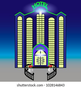 Multi-storey hotel with backlight on gradient background