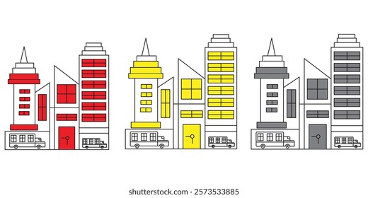 multi-STOREY hotel with modern building, equipped with spacious parking facilities, icon vector illustration.
