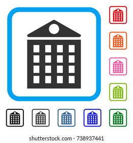 Multi-Storey House icon. Flat grey iconic symbol in a light blue rounded rectangular frame. Black, gray, green, blue, red, orange color additional versions of Multi-Storey House vector.