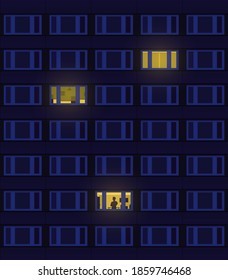 multi-storey house at night with light from the windows