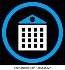 Multi-Storey House rounded icon. Vector illustration style is flat iconic bicolor symbol, blue and white colors, black background.
