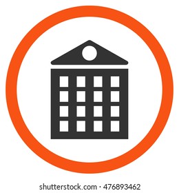Multi-Storey House vector bicolor rounded icon. Image style is a flat icon symbol inside a circle, orange and gray colors, white background.