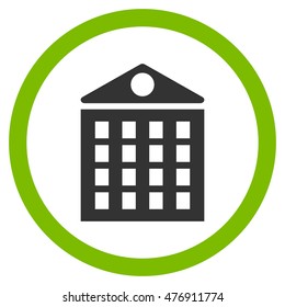 Multi-Storey House vector bicolor rounded icon. Image style is a flat icon symbol inside a circle, eco green and gray colors, white background.