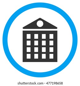 Multi-Storey House vector bicolor rounded icon. Image style is a flat icon symbol inside a circle, blue and gray colors, white background.