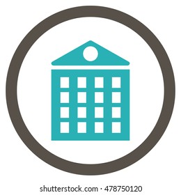Multi-Storey House vector bicolor rounded icon. Image style is a flat icon symbol inside a circle, grey and cyan colors, white background.
