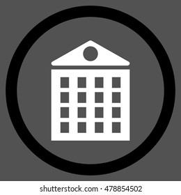 Multi-Storey House vector bicolor rounded icon. Image style is a flat icon symbol inside a circle, black and white colors, gray background.